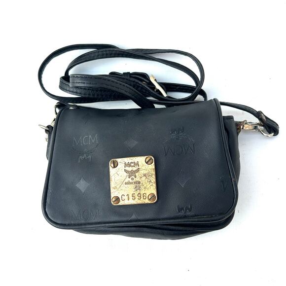 MCM Mini Visetos Crossbody Bag Micro Monogram Purse Black Coated Canvas Small - Picture 2 of 14